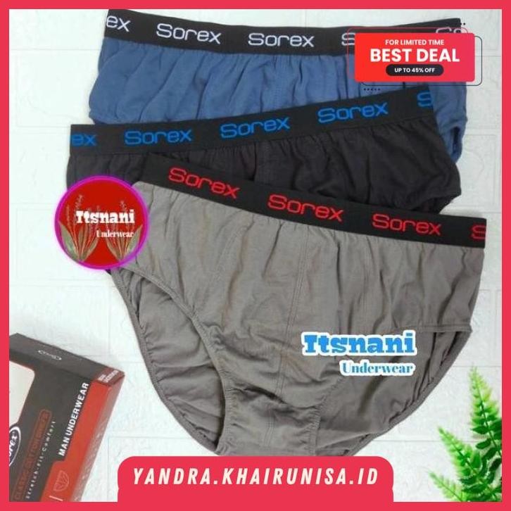 DIJAMIN GRATIS ONGKIR CD PRIA SOREX M 3007 KATUN KARET BOXER ISI 3PCS CELANA DALAM COWOK  SOREK BERK