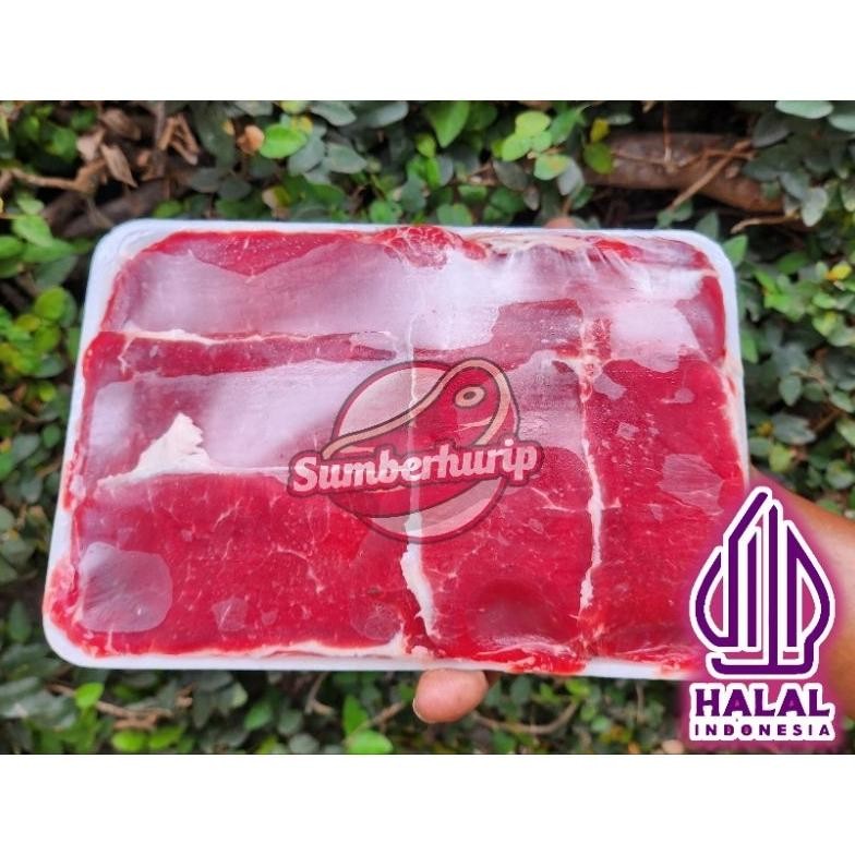 

SLICE BEEF LOW FAT PREMIUM/ SLICE RENDAH LEMAK 500gr Termurah/ Sukiyaki/Teriyaki beef Nugi