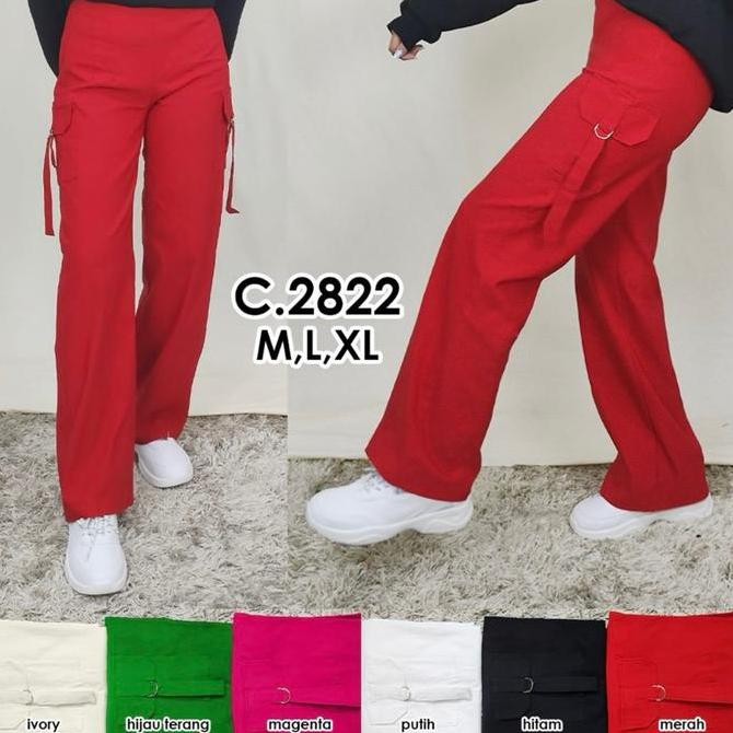 CELANA CARGO WANITA - CARGO MERAH COTTON STRECH MUAT BB 85KG 2822