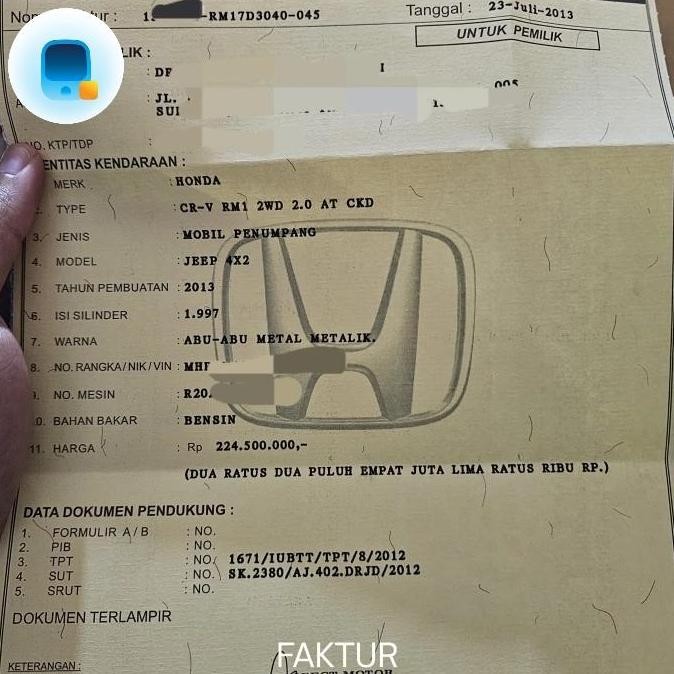 Faktur Kendaraan Mobil dan Motor