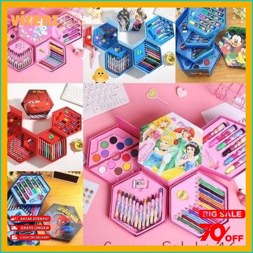 

* Mka * Crayon Set 46 Pcs Pensil Warna Spidol Cat Air Alat Lukis Mewarnai Motisf Kartun Anak / Pensil Warna Set 4 In 1 Motif Kartun Frozen,Mickey Mouse,Winnie The Pooh,Car Dan Hello Kitty / Pensil Warna Set 46 Pcs Crayon Motif Kartun Gift Box Diskon