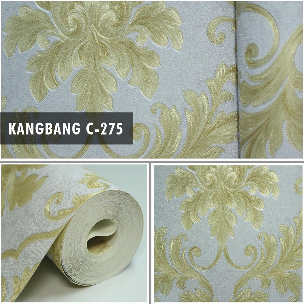 Wallpaper dinding vinyl motif bunga salur warna ungu gold 275 dan 283 [Parkson]