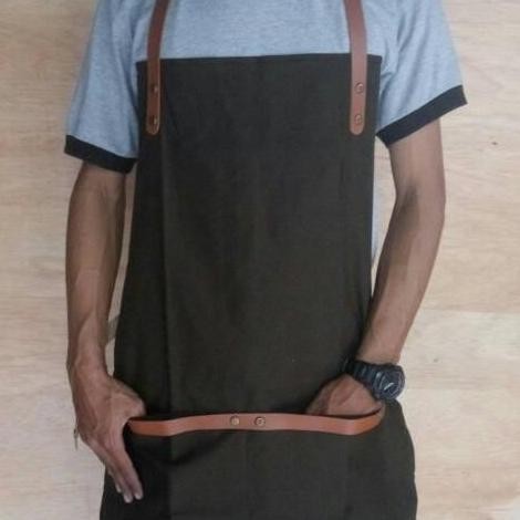 apron / celemek canvas chef / barista hijau tua
