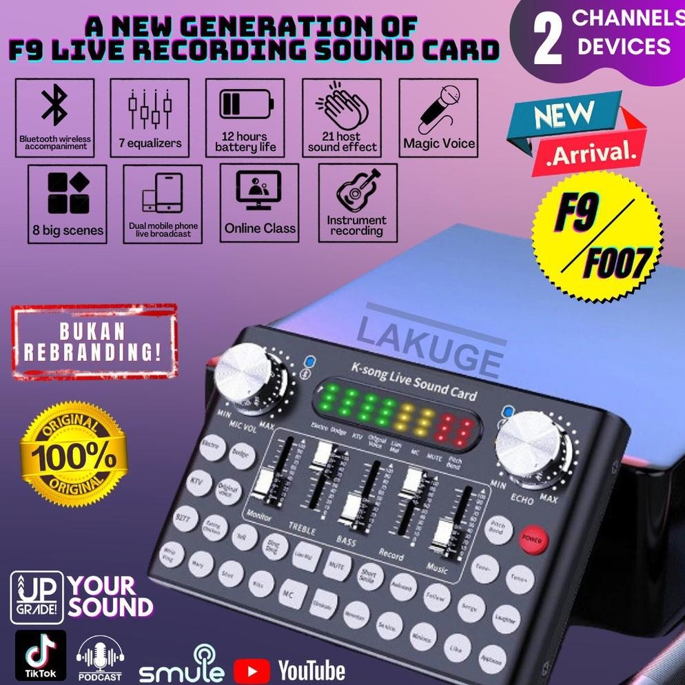 Terlaris F9 Live Soundcard Bluetooth Audio Mixer Set Amplifier Live Broadcast Recording Karaoke 2 Ch