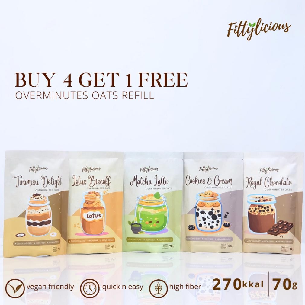 

Fittylicious DIY Overminutes Oats / Oatmeal / Sereal Oat BUY 4 GET 1 FREE REFILL / Overnight Oats Nugi
