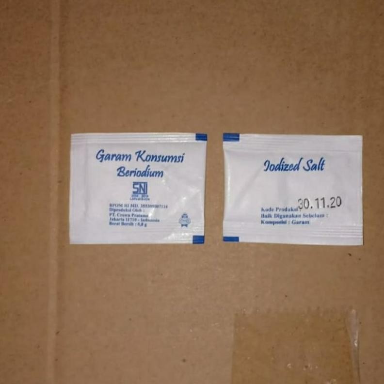 

(SNI) garam sachet ber BPOM 0.8gr / salt sachet isi 250pcs Nugi