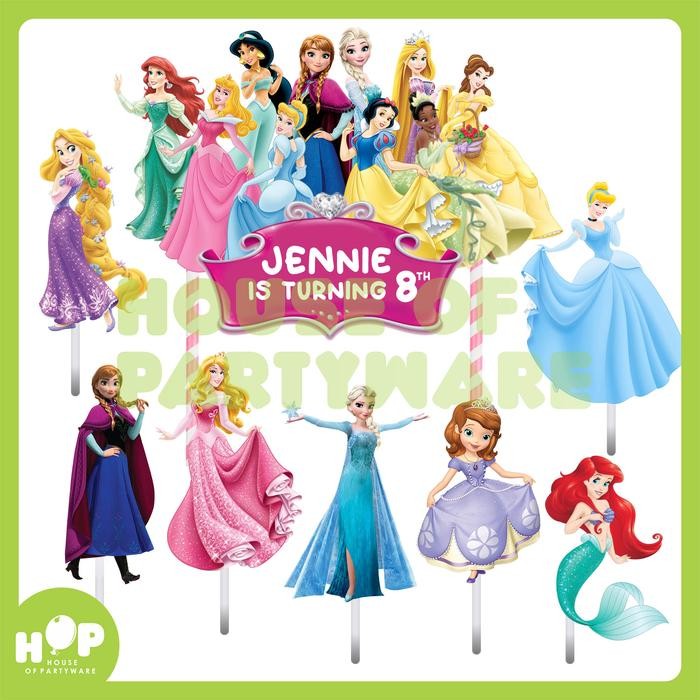 Cake Topper Princess Disney + CUSTOM Nama Ultah Hiasan Kue Ulang Tahun