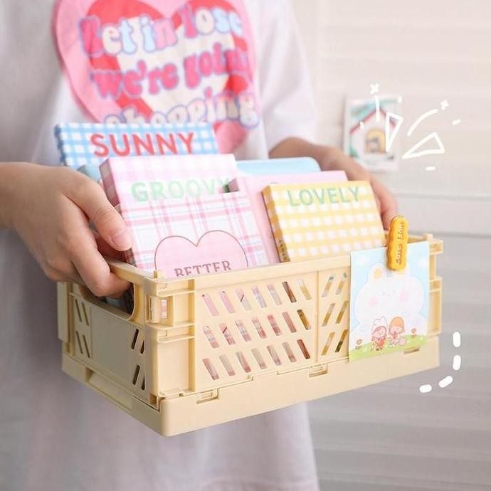 Winzige Foldable Storage Pastel Color Keranjang Lipat Mini Aesthetic Lucu Meja Korea Desk Plastik Ri