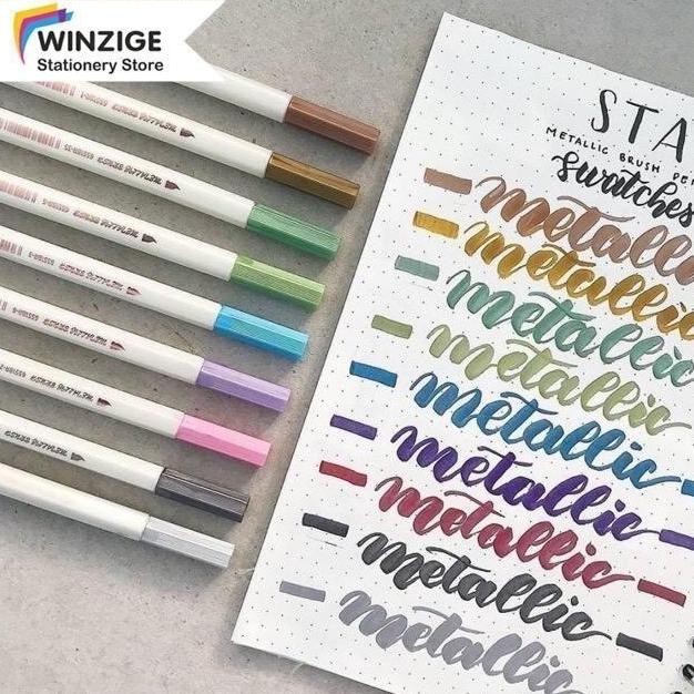 

Winzige Metallic Brush Pen Spidol Warna Pena Kuas Metalik Kaligrafi Calligraphy Warna Warni Brush Marker Pena Kuas Warna Brush Lettering Pulpen Pena Alat Tulis Stationery Plastik Acrylic Markers Cat Air Pen Brush