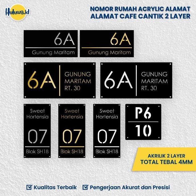 

Nomor Rumah Acrylic Alamat / Alamat Cafe Cantik / Premium / Custom Hitam Abu Gold