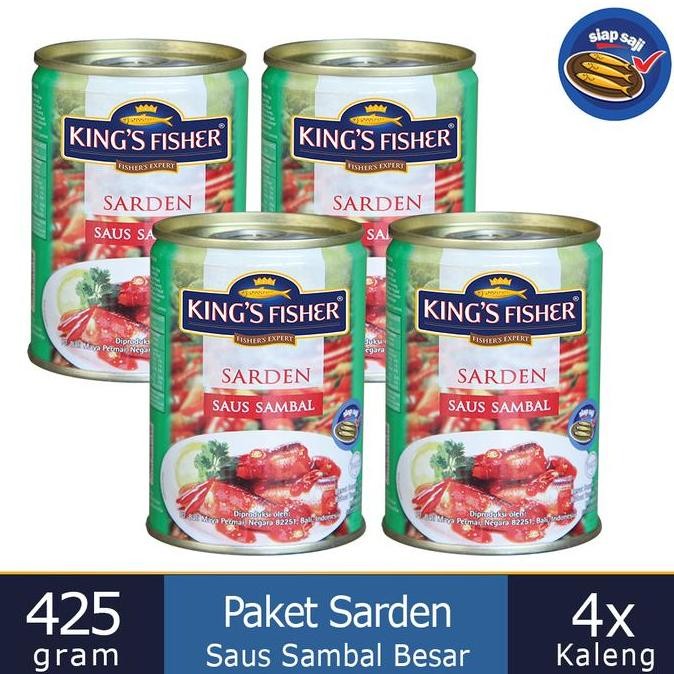 

King's Fisher Paket 4 pcs Sarden saus sambal 425g Makanan Kaleng