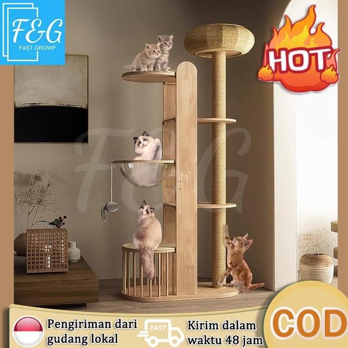 TERLARIS - F&G Kayu solid mewah kucing perayap sarang kucing pohon kucing kapsul ruang platform kuci