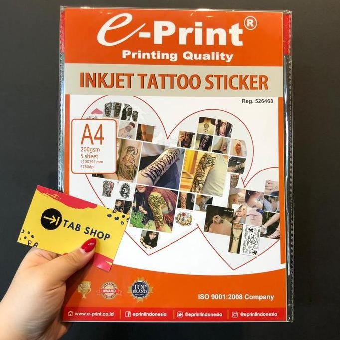 NEW e-Print Inkjet Tattoo Sticker A4 200gsm 5lbr Kertas Tato Stiker ePrint