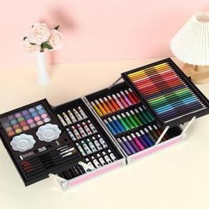 

Crayon Set 145pcs Koper Aluminium Besi Krayon Pensil Warna 145 Pcs Box Alat Lukis Anak Koper Set