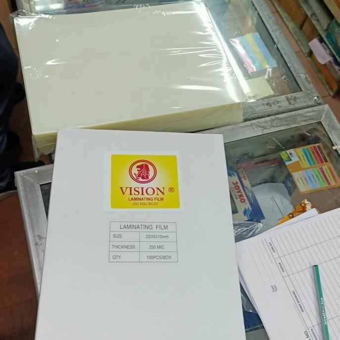 

TERMURAH - Plastik Laminating VISION TEBAL 250 micron Varian A4 atau F4 / Dus