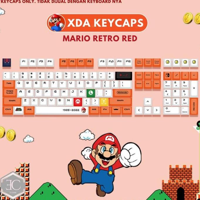 TERMURAH - Keycaps Keycap Keypad PBT XDA Mario Retro Red Kartun Lucu Luigi Mario Bros
