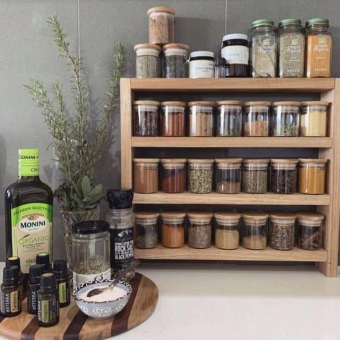 Rak Kayu Serbaguna Tempat Bumbu Susun Botol Rak Toples Mini Rak Kayu