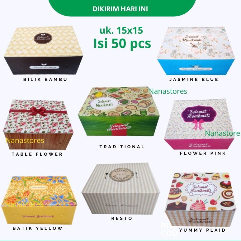 

50 Pcs Dus Kue Snack Box 15x15 Motif Modern Nugi