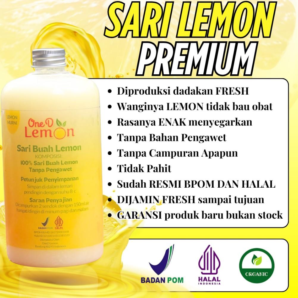 

OneD Sari Lemon Premium 500ML 100% Lemon Asli Diperas Dadakan Wanginya Lemon Banget Untuk Diet Detox Nugi