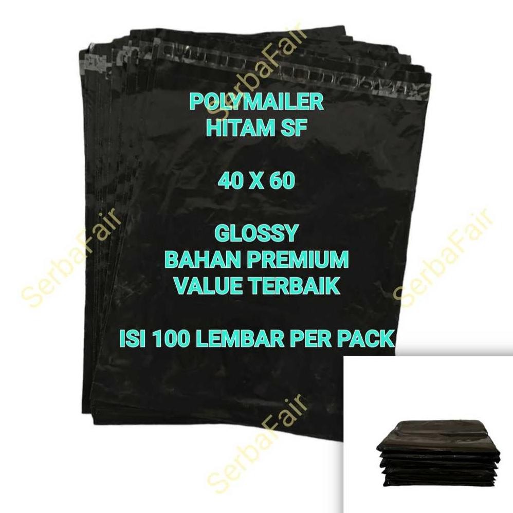 

POLYMAILER SF HITAM 40x60 / Poly Amplop Lem Seal Black Color GLOSSY BEST DEAL / ISI 100 LEMBAR Nugi