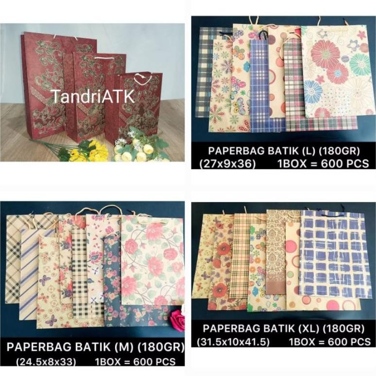 

[1 Lusin/ 12 Pcs] KUALITAS PREMIMIUM/ BAHAN TEBAL Paper Bag BATIK/ Goodie Bag/Hand Bag Kertas / Tas Serbaguna Batik KECIL MEDIUM BESAR corak warna warni Nugi