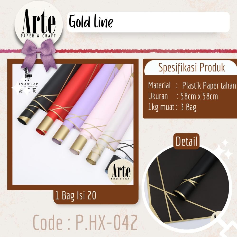 

20 Lembar Cellophane Gold Line Kertas Buket Korea Bunga Flower Wrapping Paper Kado Arte Grosir Jakarta P.HX-042 Nugi