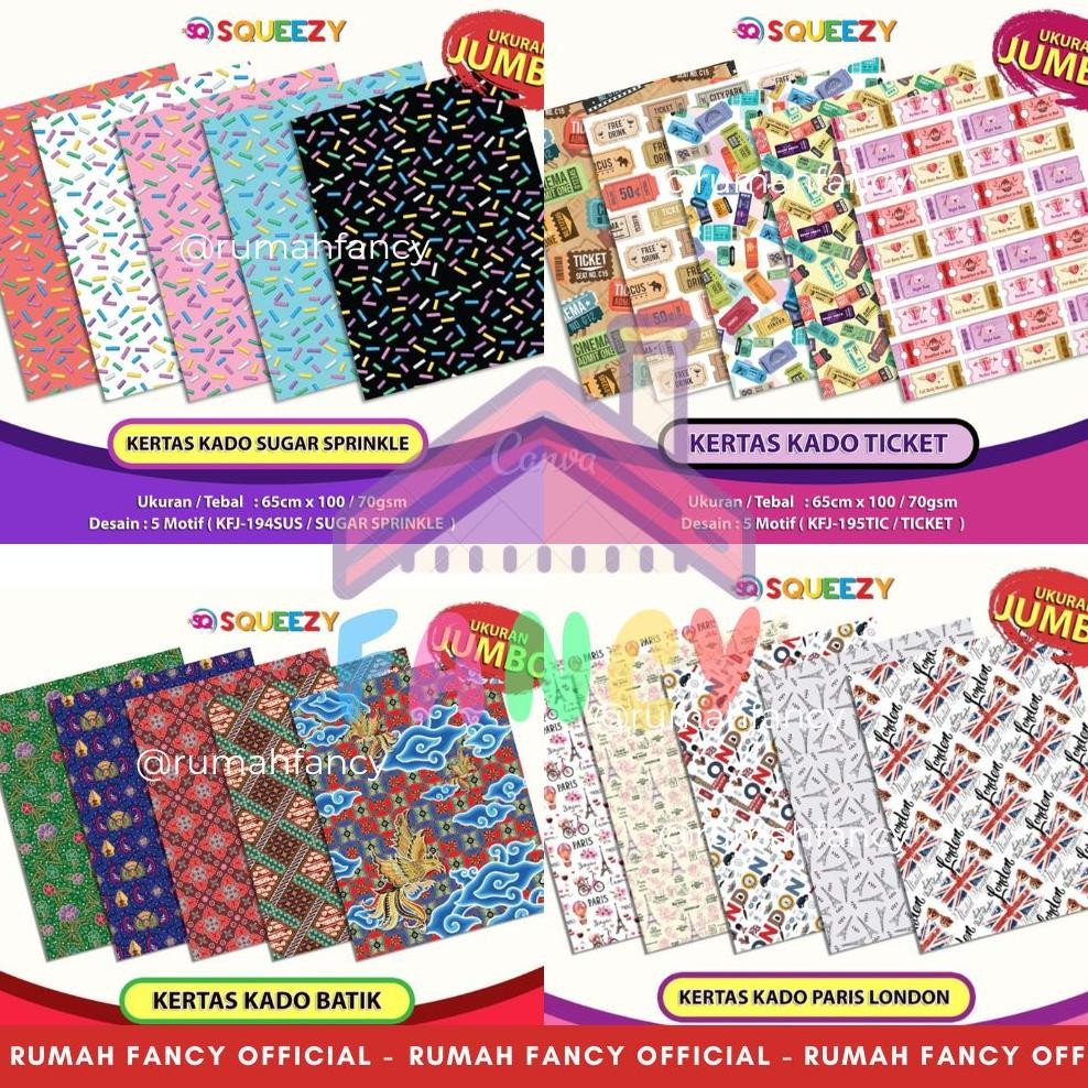 

[JUMBO] 1 PAK isi 50 Lembar Kertas Kado JUMBO BESAR Aneka Motif Karakter (65 cm x 100 cm/70 gsm) Nugi