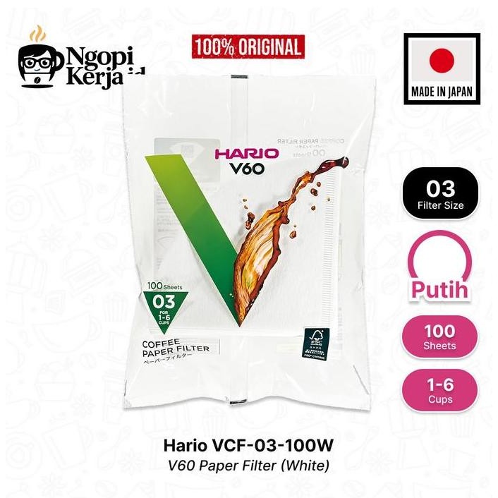 TERBARU - Hario V60 Coffee Paper Filter VCF-03-100W - Putih 100 Lembar