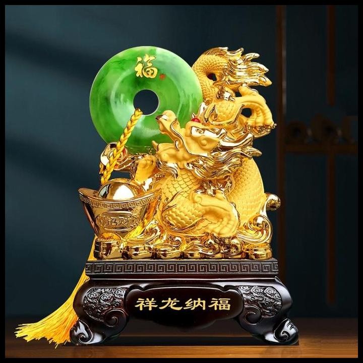 

Patung Naga Emas GIOK Hijau Imlek Naga Keramik Gift Set Hampers Parcel
