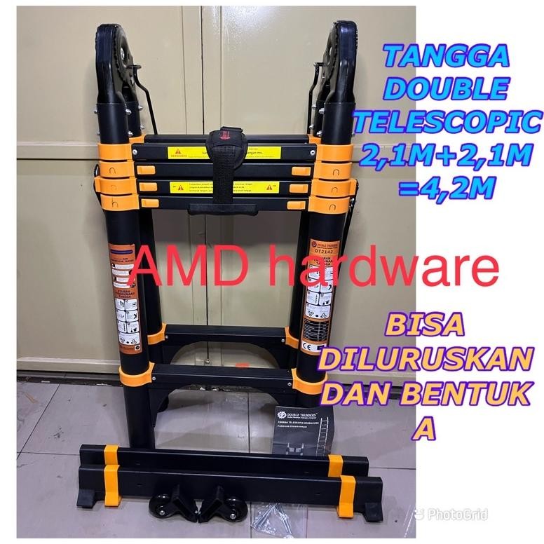 Terlaris Tangga Double Telescopic 2.1+2.1= 4.2M Bisa Diluruskan 2,1M X 2,1 M Kualitas Premium Double