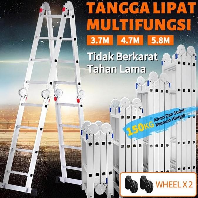Tangga Lipat 5.8 Meter Paduan Aluminium Teleskopik Tangga Teleskopik Multifungsi