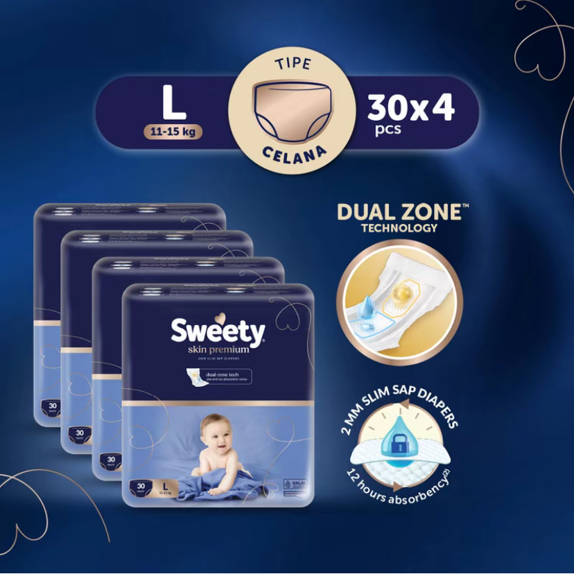 Sweety Skin Premium Pants L 4x30s | Popok Bayi Dual Zone Technology | Sweety Official Shop