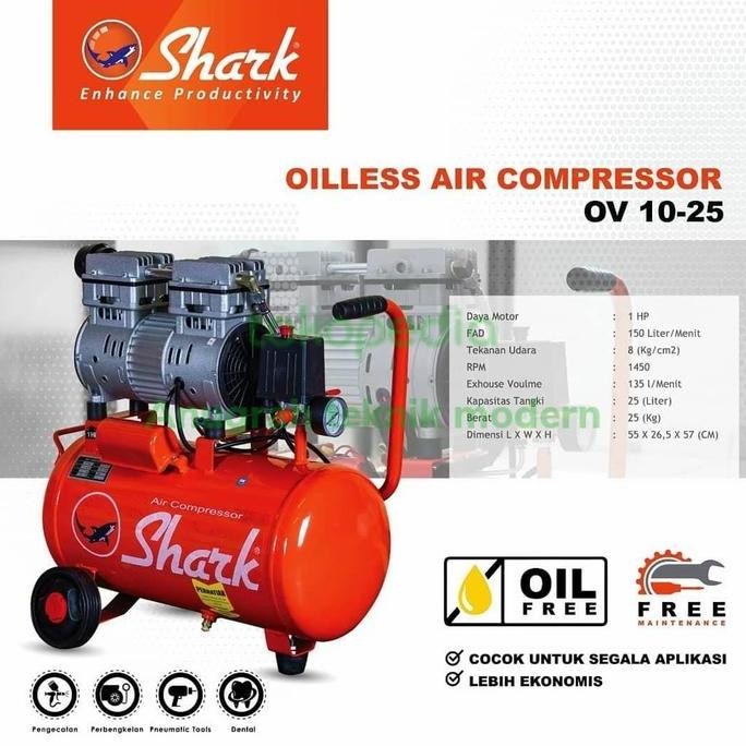 kompresor angin silent oilless 1HP Shark OV1025