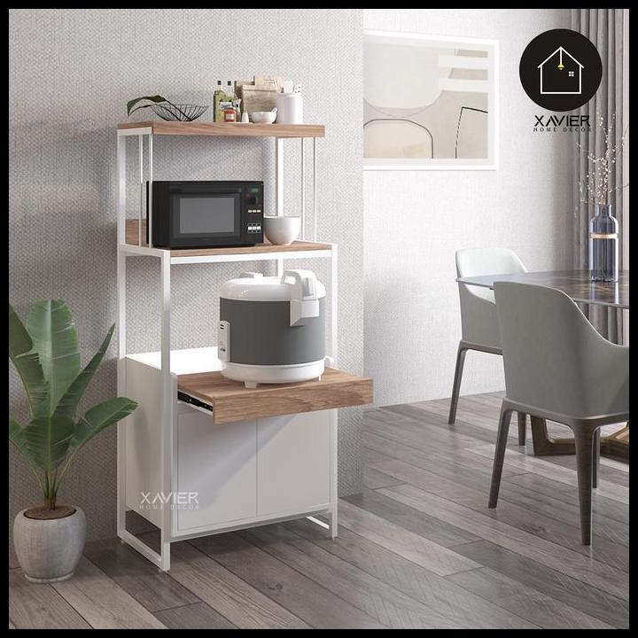 Terlaris Rak Dapur Serbaguna 3 Susun + Rak Tarik & Lemari Rak Penyimpanan Microwave Minimalis | Xavi