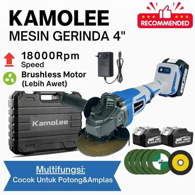 Kamolee Mesin Gerinda Elektrik 4 Inci DGA404 18000Rpm Brushless Motor Cordless Angle Grinder 18V Coc