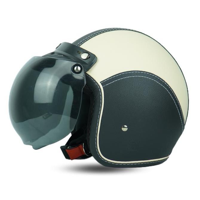 Helm Bogo Retro Kulit Full Leher Dewasa SNI Kaca Datar Coklat Motorcycle Helmet Terlaris