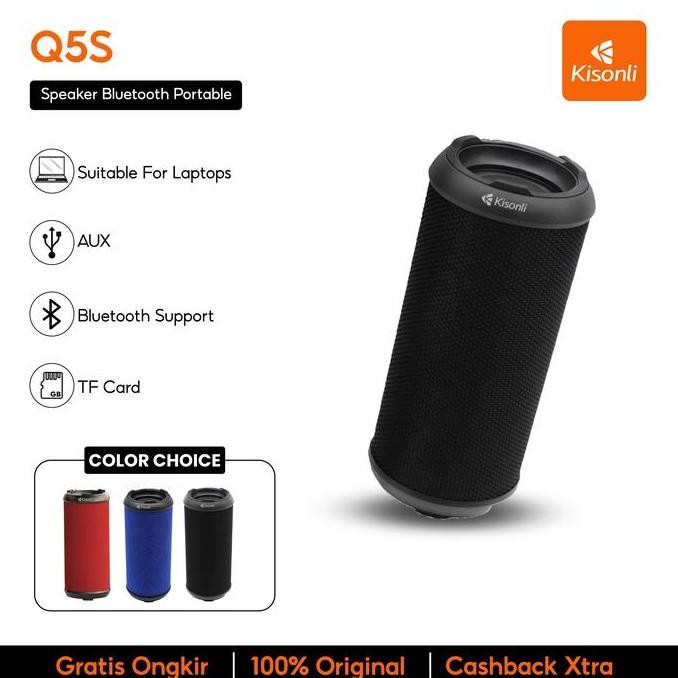 Original Speaker Bluetooth Kisonli Q5S Dual Bass, TF Card, TWS, Portable Wireless