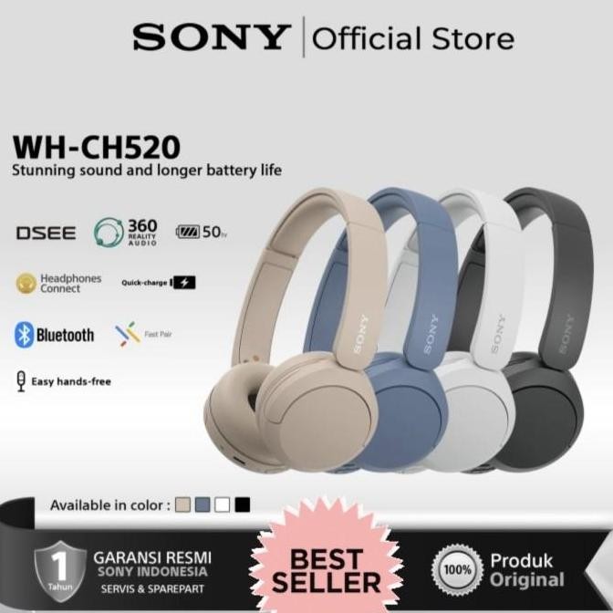 SIAP KIRIM SONY WH-CH520 HEADPHONE BLUETOOTH WIRELESS ON EAR MIC ORIGINAL