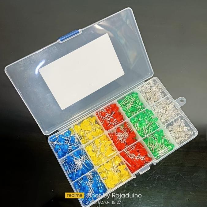 Paket 1 Box isi 500pcs LED F5 5mm 5 warna Lampu LED Diffused 3V