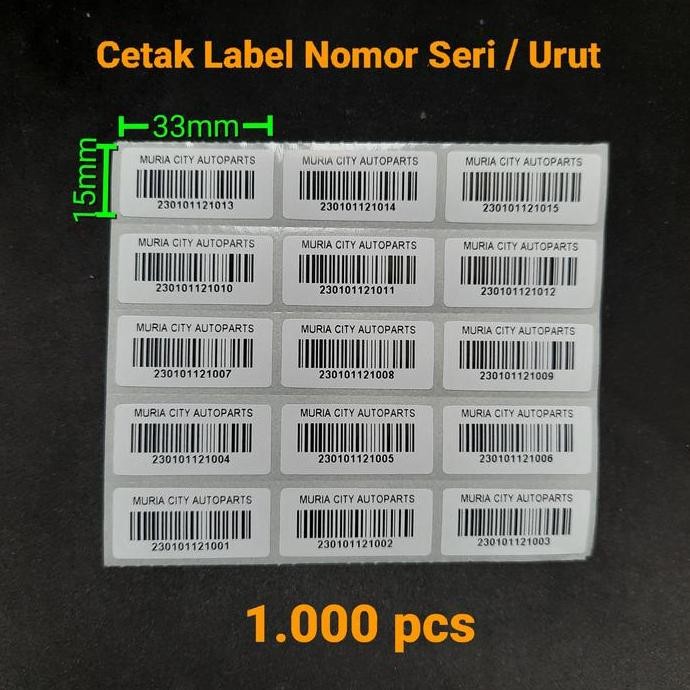 

Cetak Label Barcode Serial Number Nomor Seri Urut SEMICOAT 33x15 33x25 murah