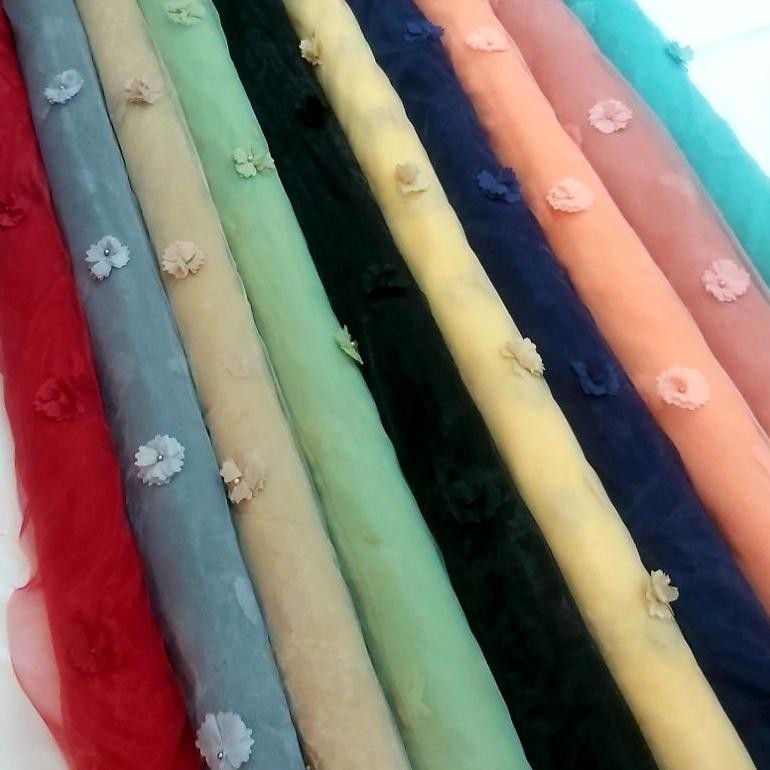 DF225>> Kain Organza 3D Pearl / Organza Mutiara / Organsa Motif Bunga Timbul