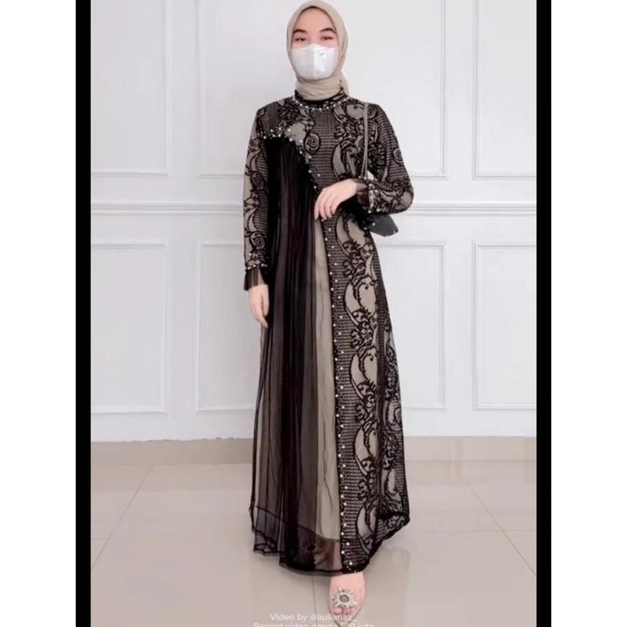 Kina Dress Brukat Gamis Tille Etnic Gamis Pesta Gamis Kondangan Gamis Lamaran Seragaman Pesta Baju L