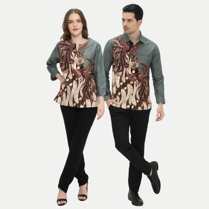 Batik Couple Atasan Batik Pria dan Wanita Hijau Sage OLR224