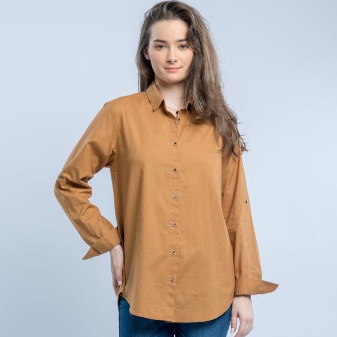 SIAP KIRIM KEMEJA CASUAL WANITA C2 ELWIEN BROWN - ATASAN LENGAN PANJANG KEKINIAN