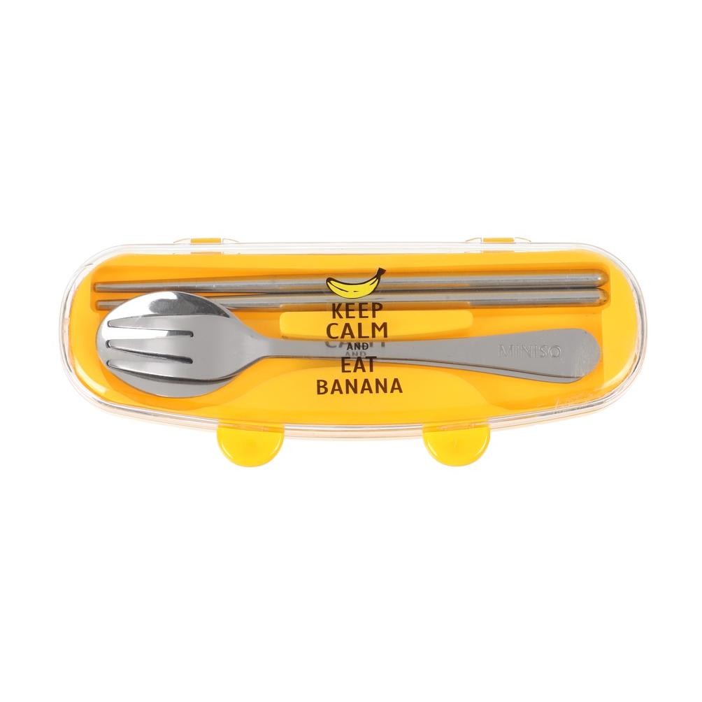 Limited - MINISO - Alat Makan Stainless Steel Sumpit Sendok Garpu 3pcs Set Portable Cutlery Peralata