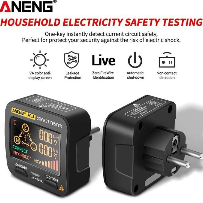 Aneng Stop Kontak Voltage Tester Grounding Polarity Phase Check Eu Plug