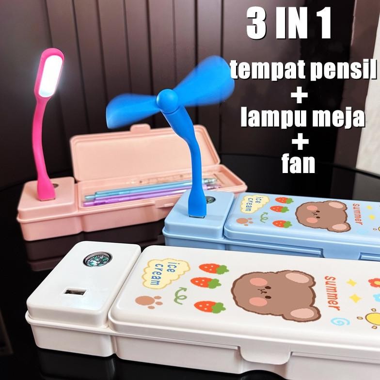 

3 IN 1 Kotak Pensil Multifungsi Lampu Meja Kipas Angin Kecil Hadiah Kotak Pensil Siswa Sekolah Dasar Dan Menengah Kotak Pensil kipas