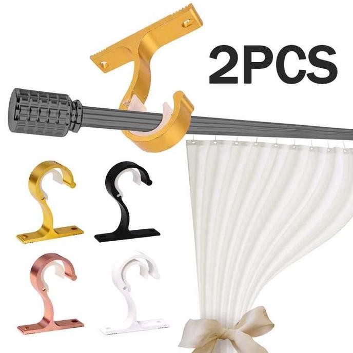 2pcs Penyangga Tiang Gorden Dudukan Tiang Gorden Aluminum Tiang Gorden Bracket Hook Penyangga
