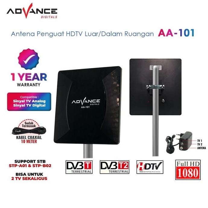 promo antena tv digital advance aa-101 indoor outdoor + kabel signal booster