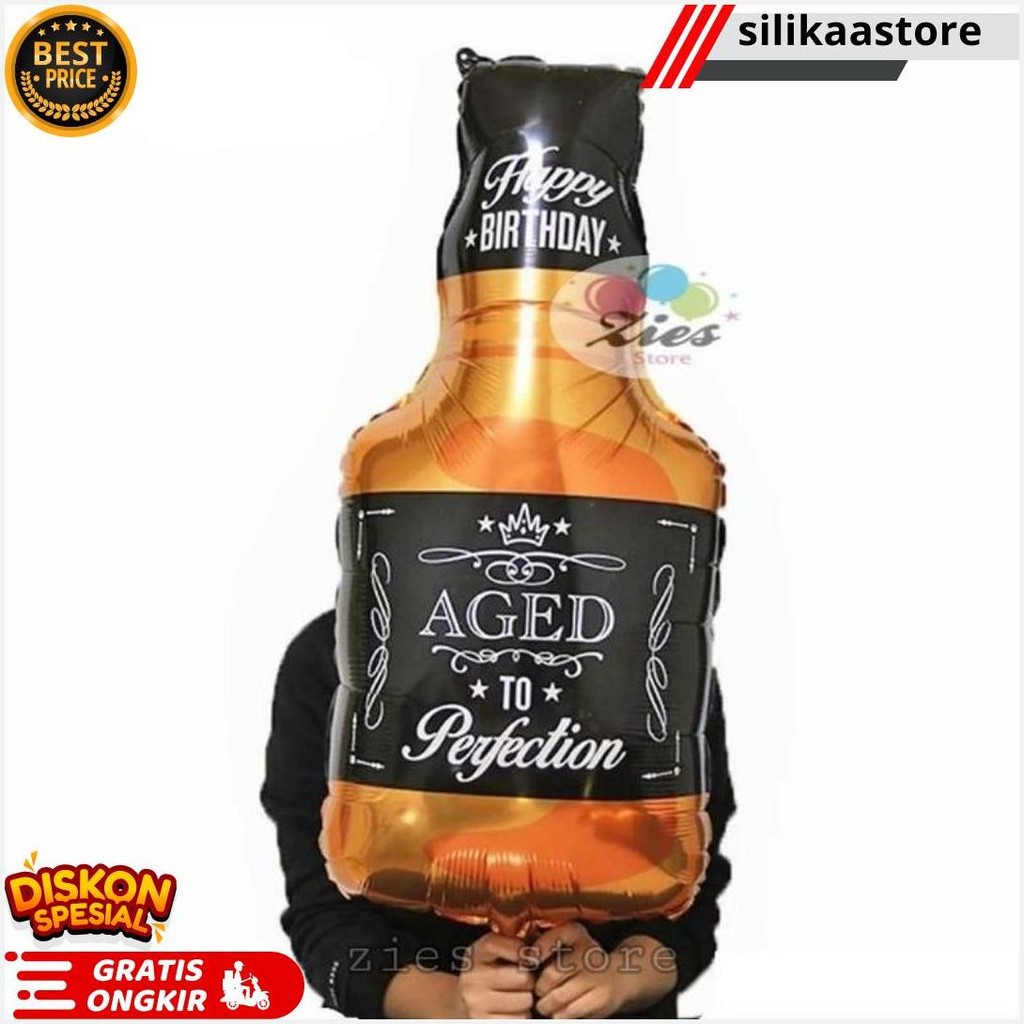Balon Foil Happy Birthday Botol Whiskey / Balon Foil Botol Wine Perfection Jumbo Gratis Ongkir